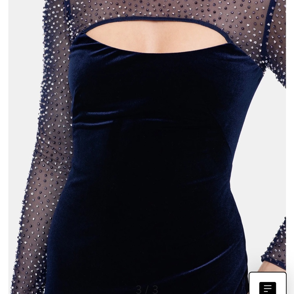 Betsy & Adam Midnight Blue Velvet Illusion Neck Long Sleeve Cocktail Dress